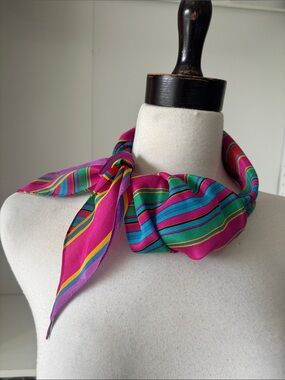 Liz Claiborne Pink Multicolor Striped Silk Scarf